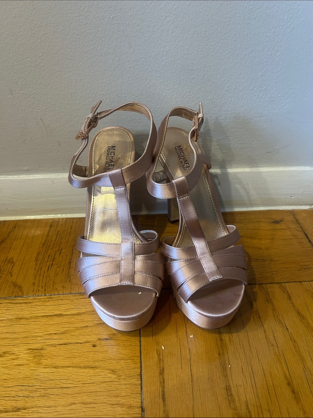 MICHAEL Michael Kors Rose Gold T-Strap Platform Heels